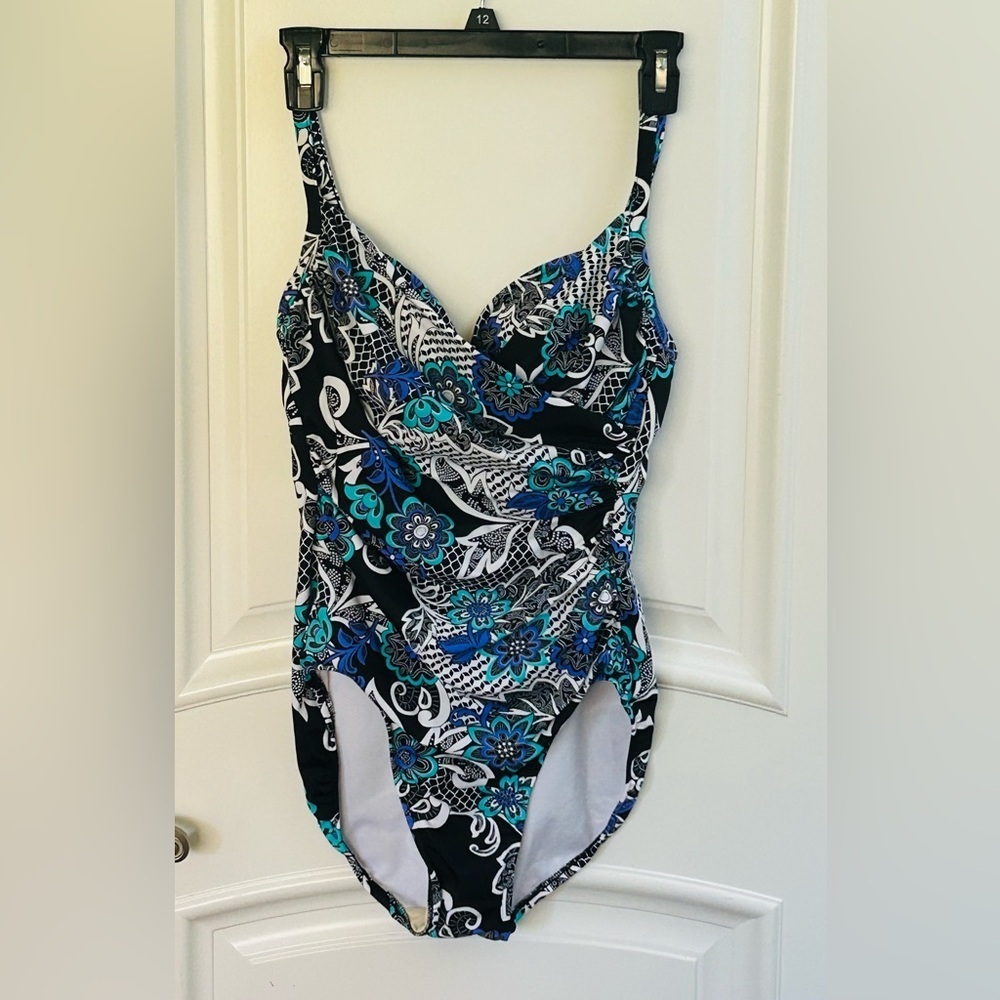Swim Solutions Black Ruched Surplice Mio One Piece Swim Suit